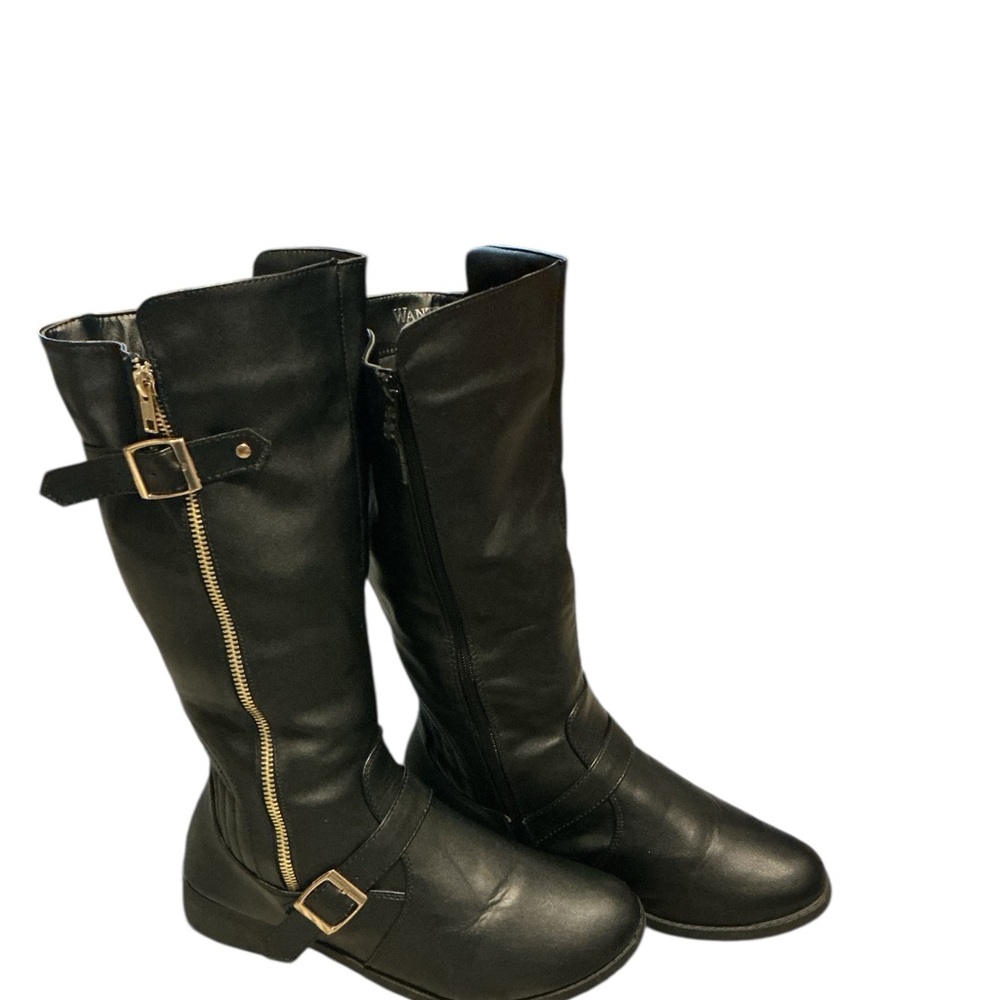 Wanted Mid-Calf Combat Boots with Gold Hardware